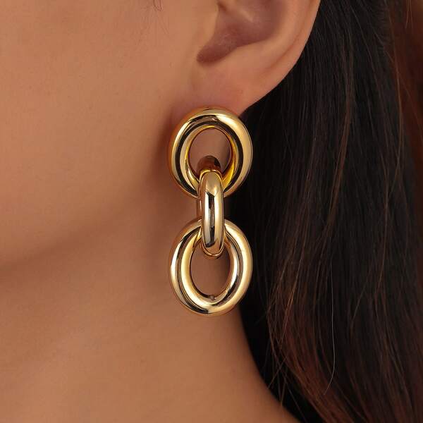 

Geo Link Drop Earrings, Gold
