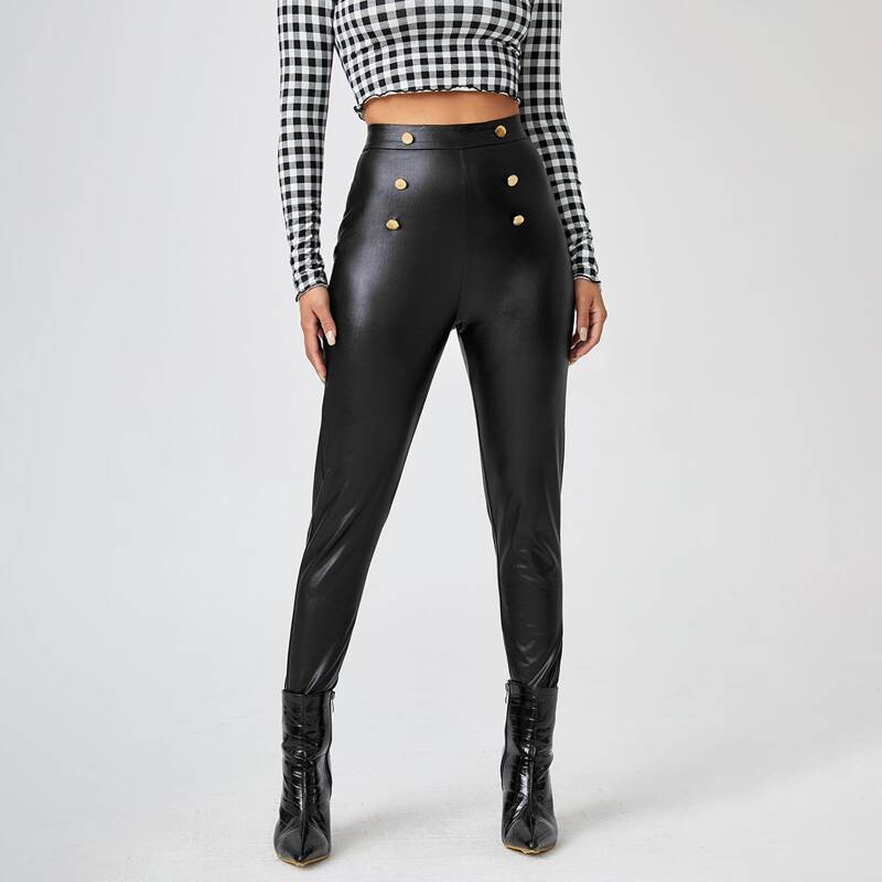 

Double Breasted PU Leggings, Black