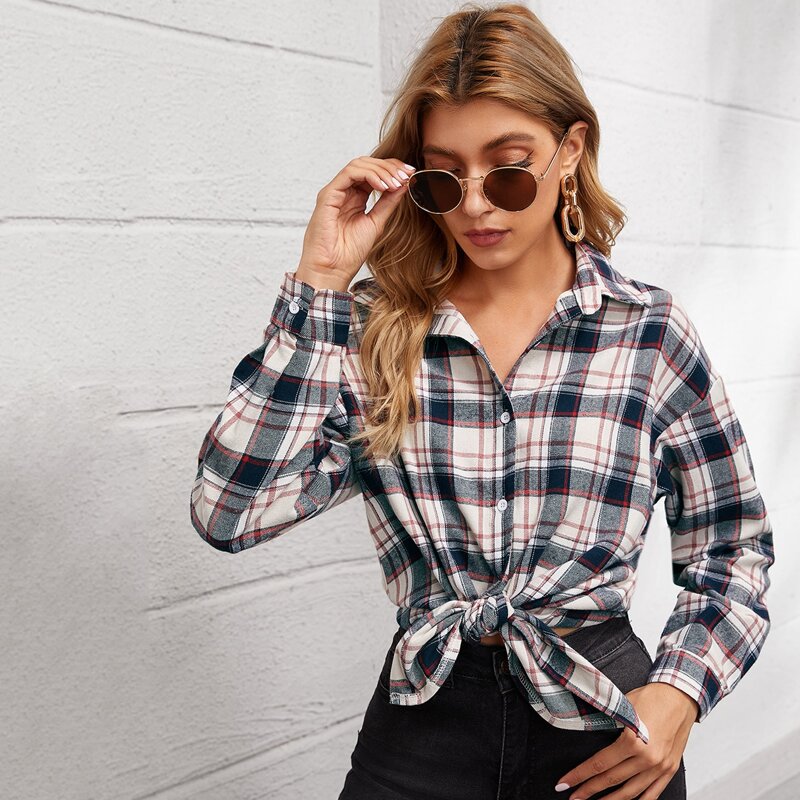 

Tartan Drop Shoulder Longline Blouse, Multicolor