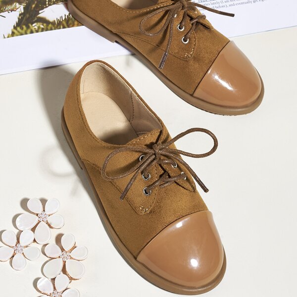 

Toddler Girls Lace-up Front Wide Fit Flats, Brown
