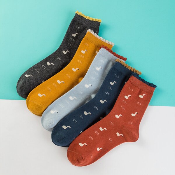 

5pairs Cartoon Graphic Socks, Multicolor