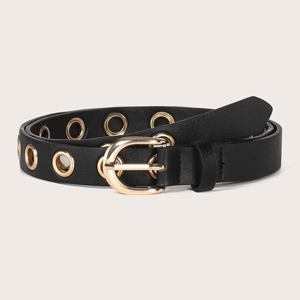 

Metal Buckle Grommet Belt, Black