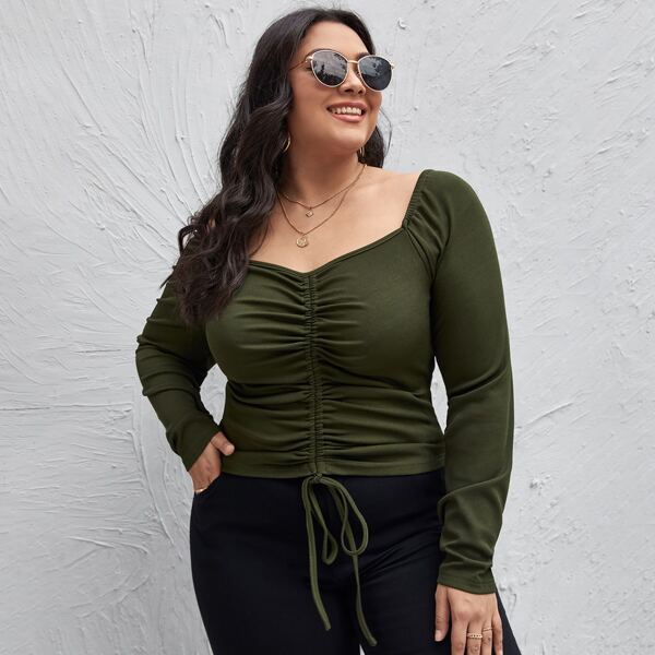 

Plus Sweetheart Drawstring Front Tee, Army green