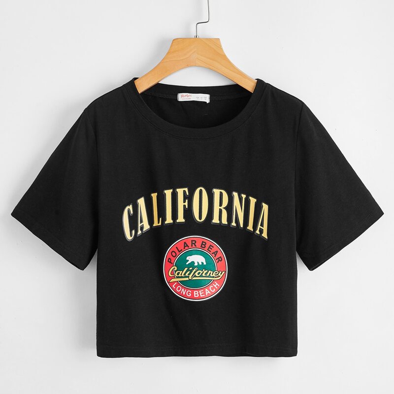 

Letter Graphic Crop Tee, Black