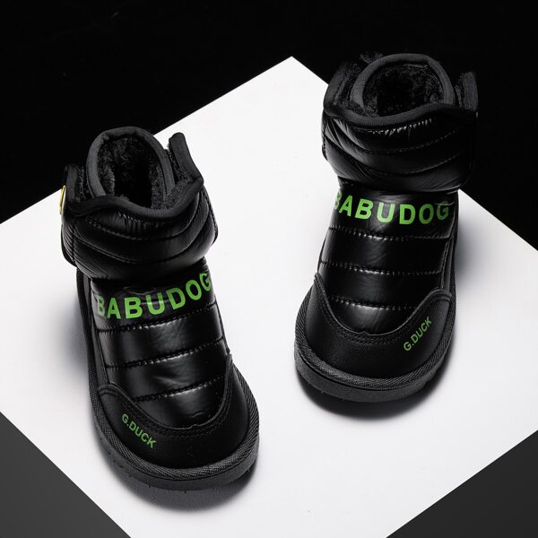

Boys Letter Graphic Velcro Strap Snow Boots, Black