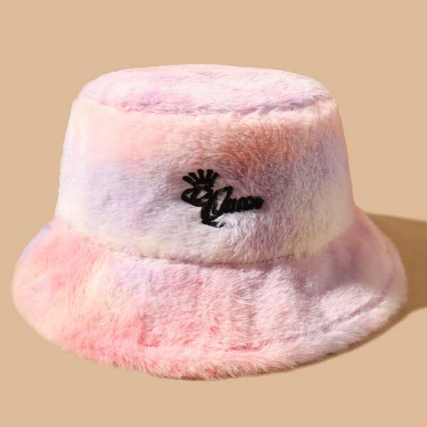

Letter Embroidery Fluffy Bucket Hat, Multicolor