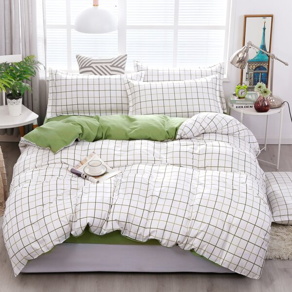 

Plaid Pattern Bedding Set Without Filler, White