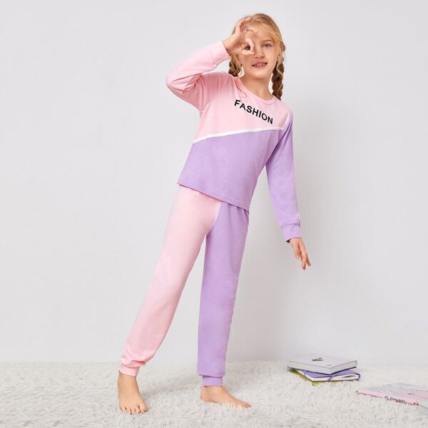 

Girls Letter Graphic Colorblock PJ Set, Multicolor
