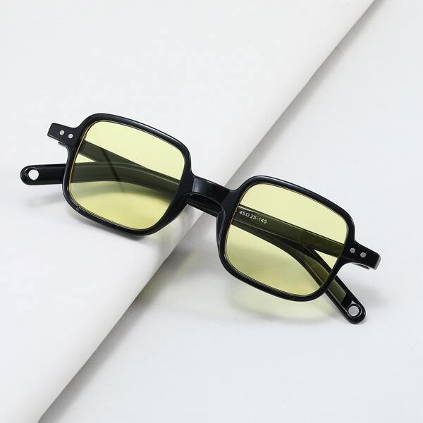 

Men Studded Decor Square Frame Sunglasses, Yellow