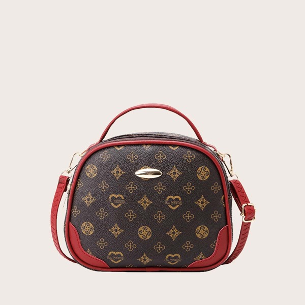 

Metal Decor Graphic Satchel Bag, Red