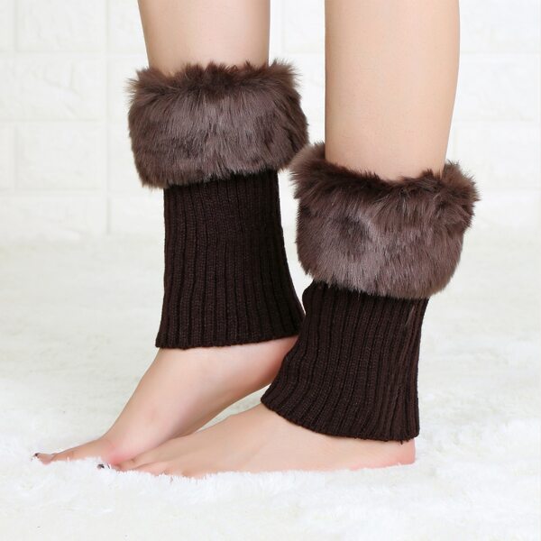 

Fluffy Trim Leg Warmer, Coffee brown