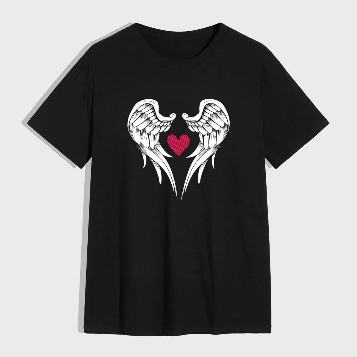

Men Heart And Wings Print Tee, Black
