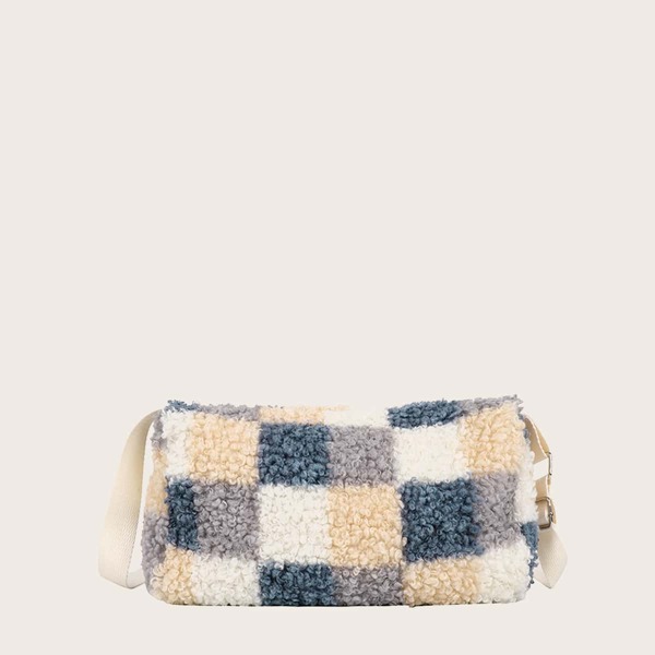 

Girls Plaid Fluffy Crossbody Bag, Multicolor