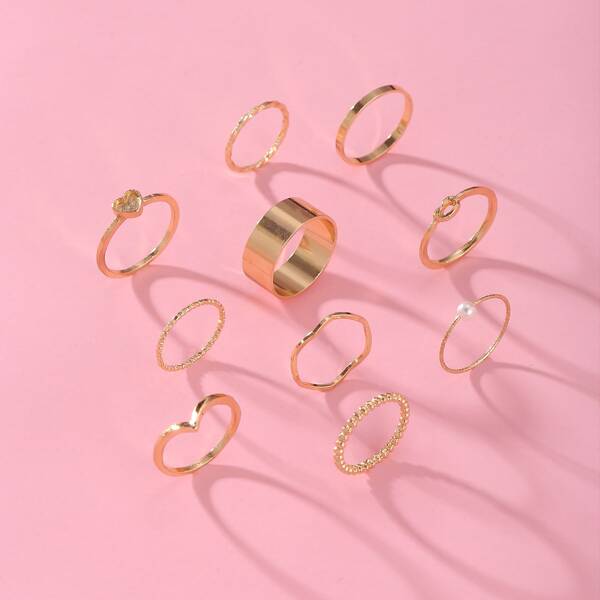 

10pcs Faux Pearl Decor Ring, Gold