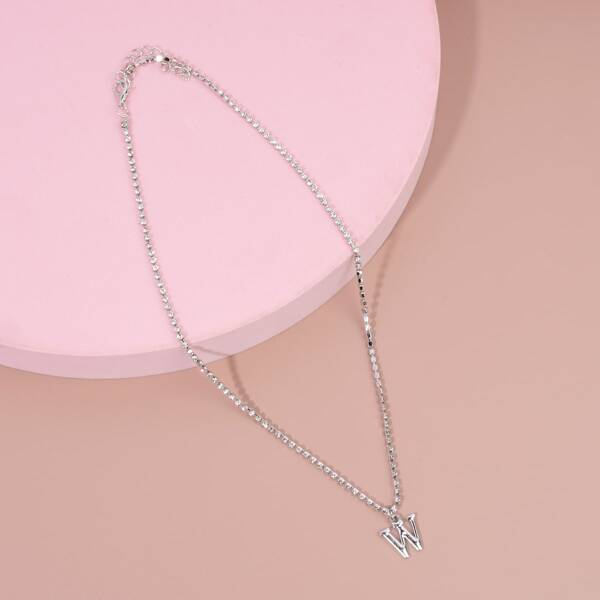 

Rhinestone Decor Letter Charm Necklace, Silver
