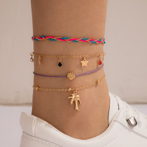 

4pcs Star Decor Anklet, Gold