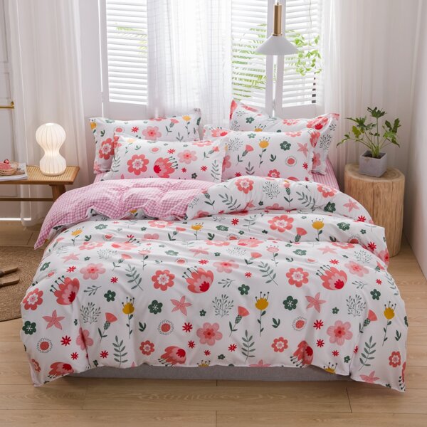 

Flower Print Bedding Set Without Filler, Multicolor