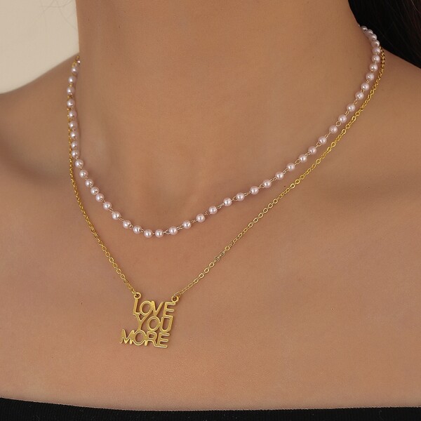 

Letter Pendant Layered Necklace, Gold