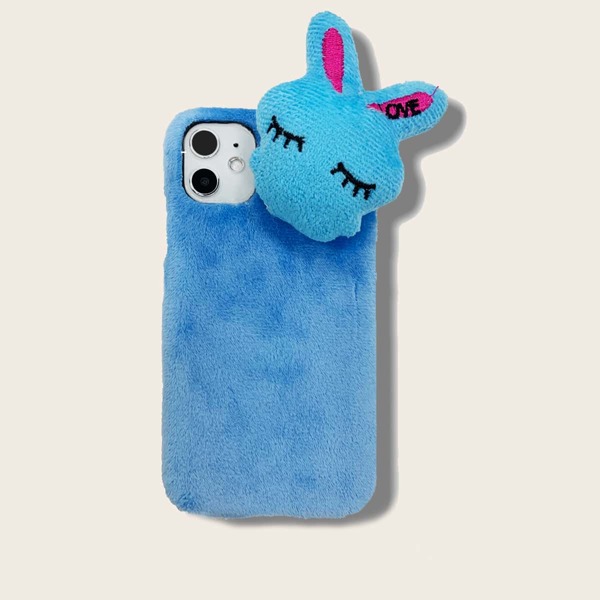 

Rabbit Decor Fuzzy iPhone Case, Blue