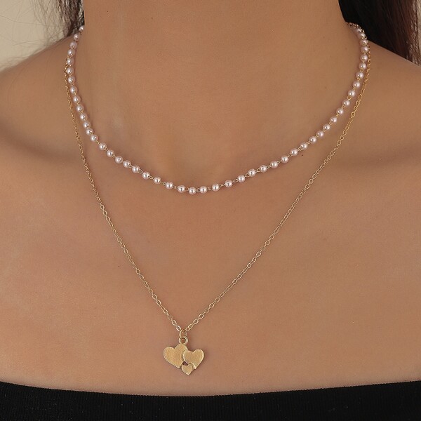 

Heart Pendant Layered Necklace, Gold