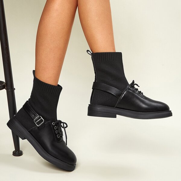

Lace Up Decor Sock Boots, Black