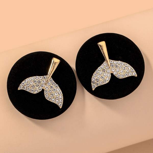 

Rhinestone Mermaid Tail Decor Round Earrings, Black