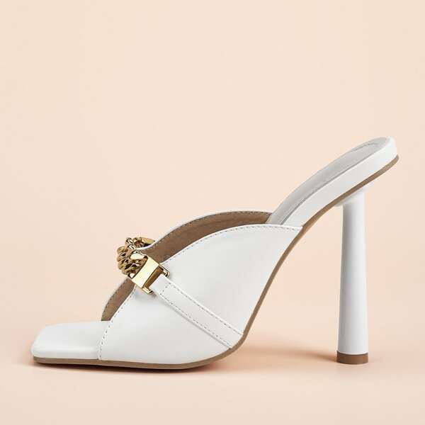 

Chain Decor Cut Out Stiletto Heeled Mules, White