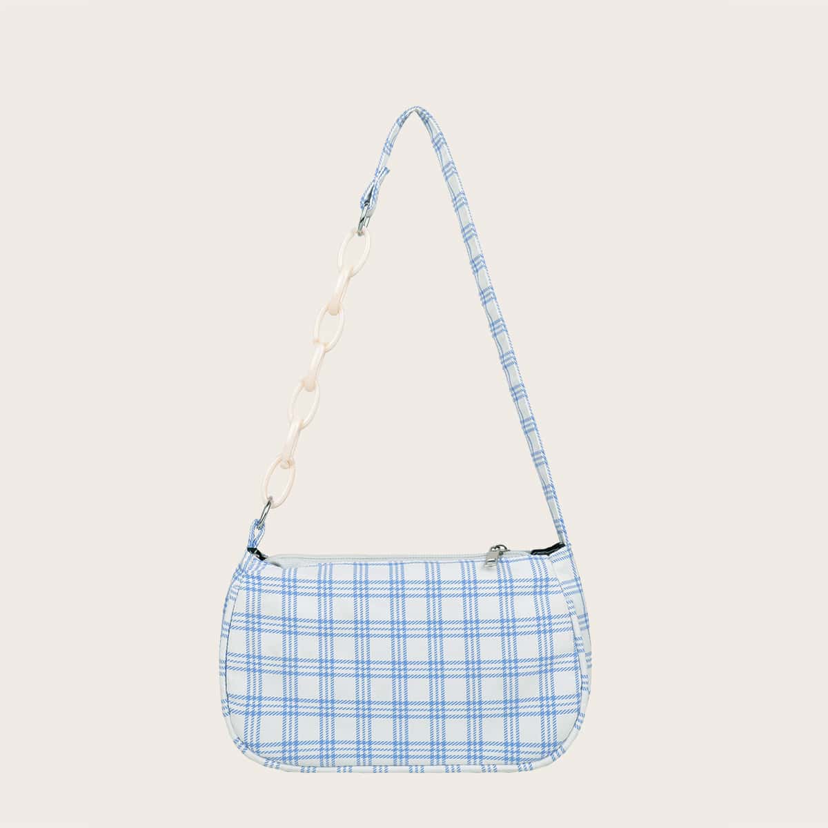 

Plaid Pattern Baguette Bag, Baby blue