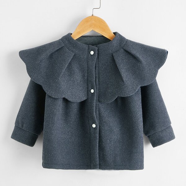

Toddler Girls Scallop Trim Button Front Overcoat, Dark grey