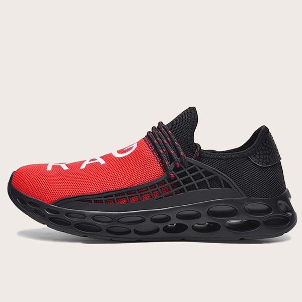 

Men Lace Up Decor Two Tone Knit Chunky Sneakers, Red