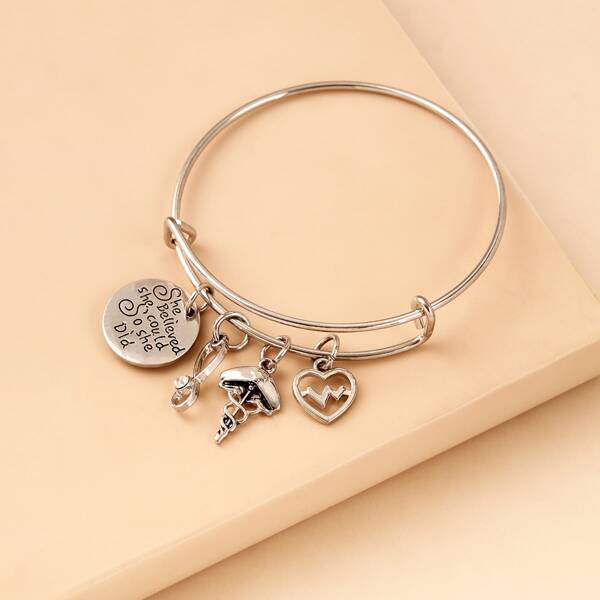 

Heart & Round Charm Bracelet, Silver
