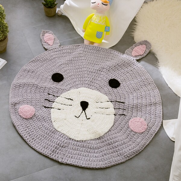 

Kids Cartoon Knitted Bear Carpet, Multicolor