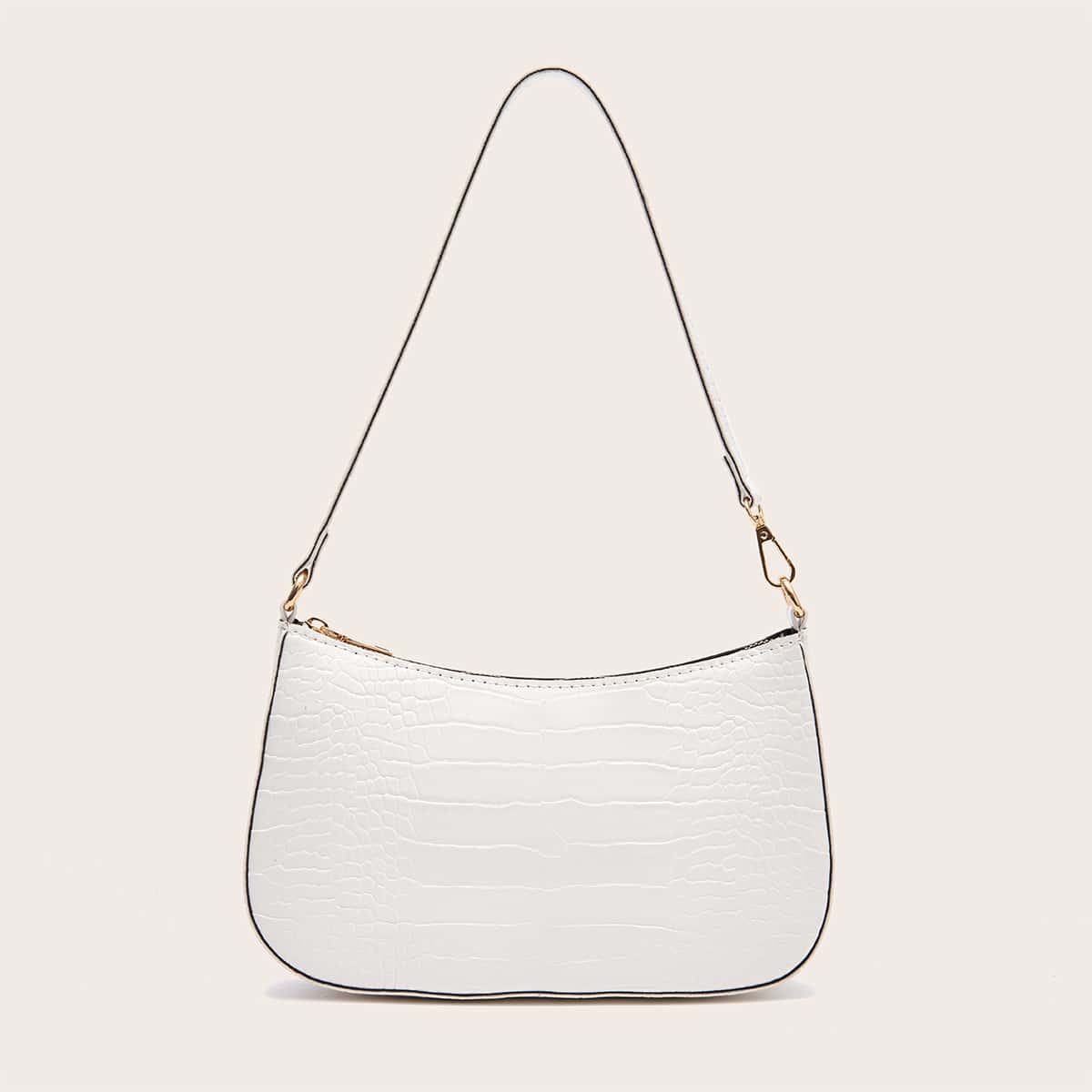 

Croc Embossed Baguette Bag, White