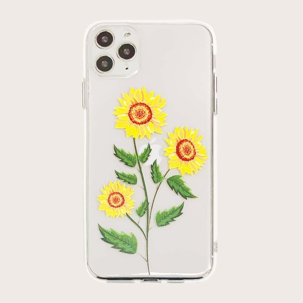 

Sunflower Print Transparent iPhone Case, Multicolor