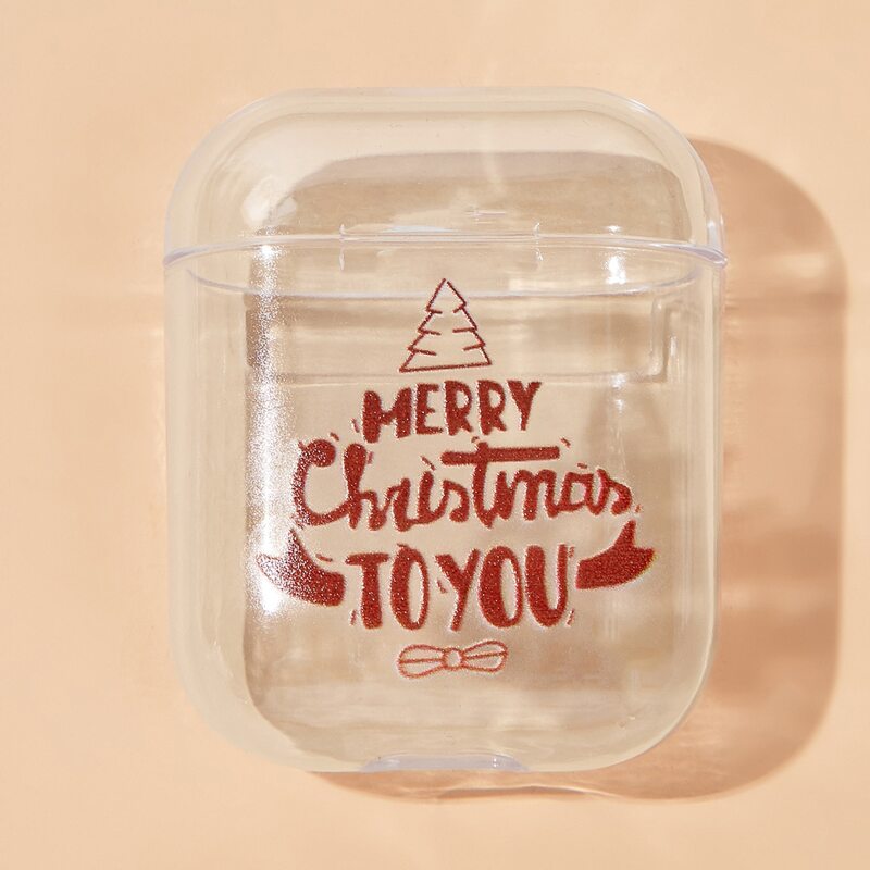 

Christmas Slogan Clear AirPods Case, Red