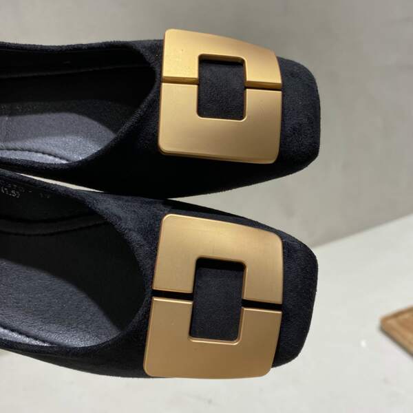 

Square Toe Metal Decor Suede Flats, Black
