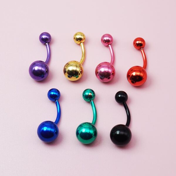 

7pcs Round Ball Belly Ring, Multicolor