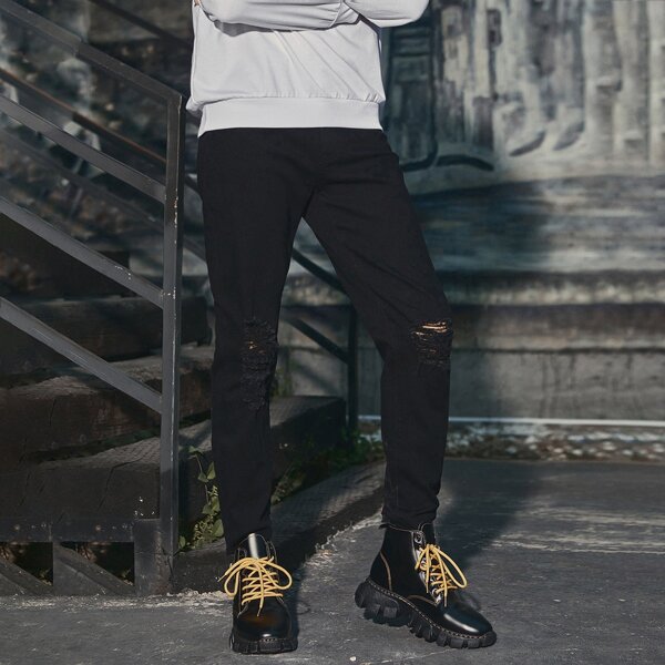 

Men Solid Ripped Skinny Jeans, Black