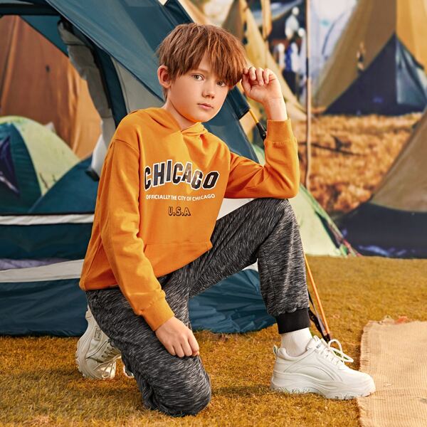 

Boys Slogan Graphic Hoodie & Space Dye Joggers Set, Multicolor