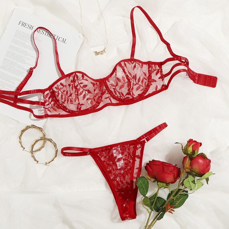 

Lace Sheer Lingerie Set, Red