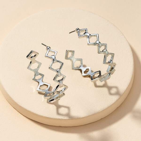 

Geo Design Cuff Hoop Earrings, Silver