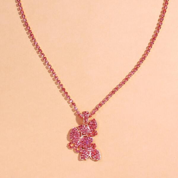 

Rhinestone Butterfly Charm Necklace, Pink