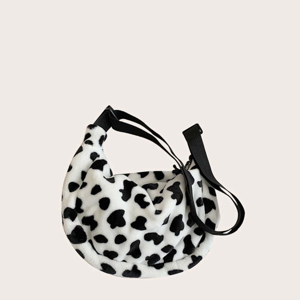 

Dalmatian Print Faux Fur Crossbody Bag, Black and white