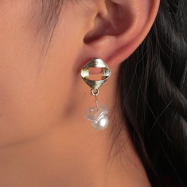

Faux Pearl Drop Earrings, Gold