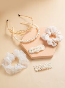 6pcs Faux Pearl Decor Hair Accessory