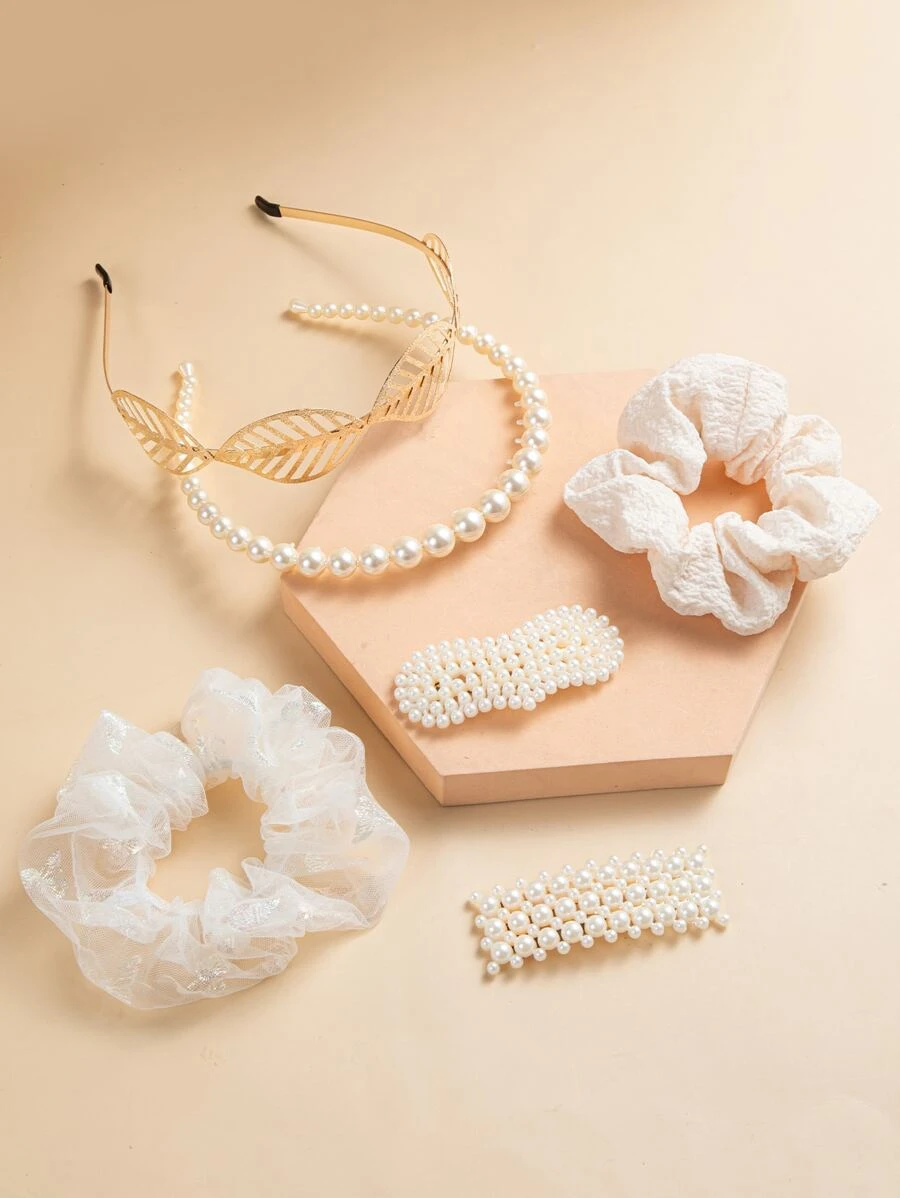 6pcs Faux Pearl Decor Hair Accessory