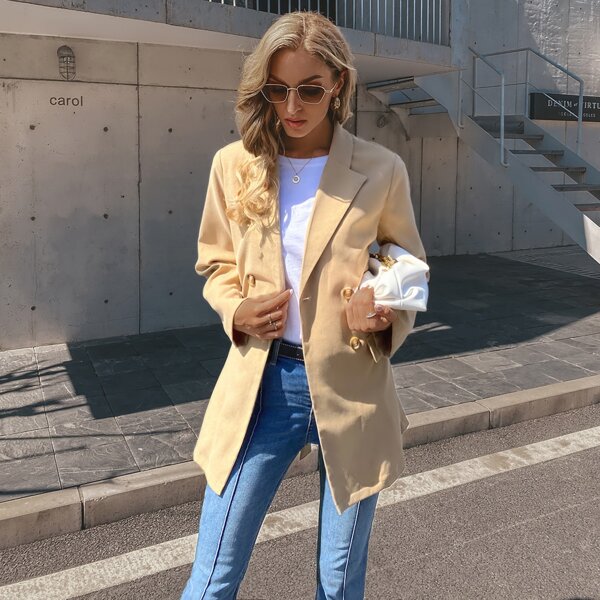 

Double Button Self Tie Pea Coat, Khaki