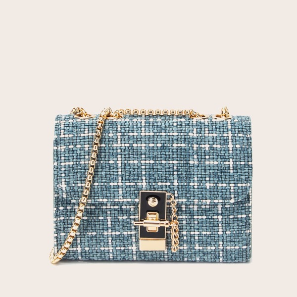 

Tweed Flap Shoulder Bag, Blue