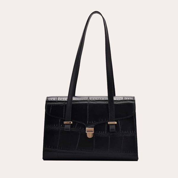 

Croc Embossed Shoulder Bag, Black