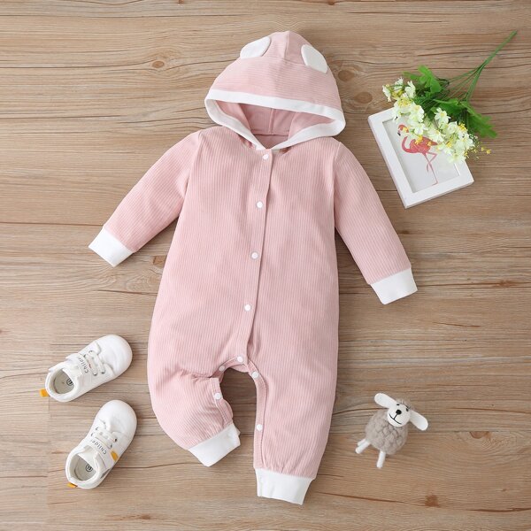 

Baby Girl 3D Ears Hooded Jumpsuit, Baby pink